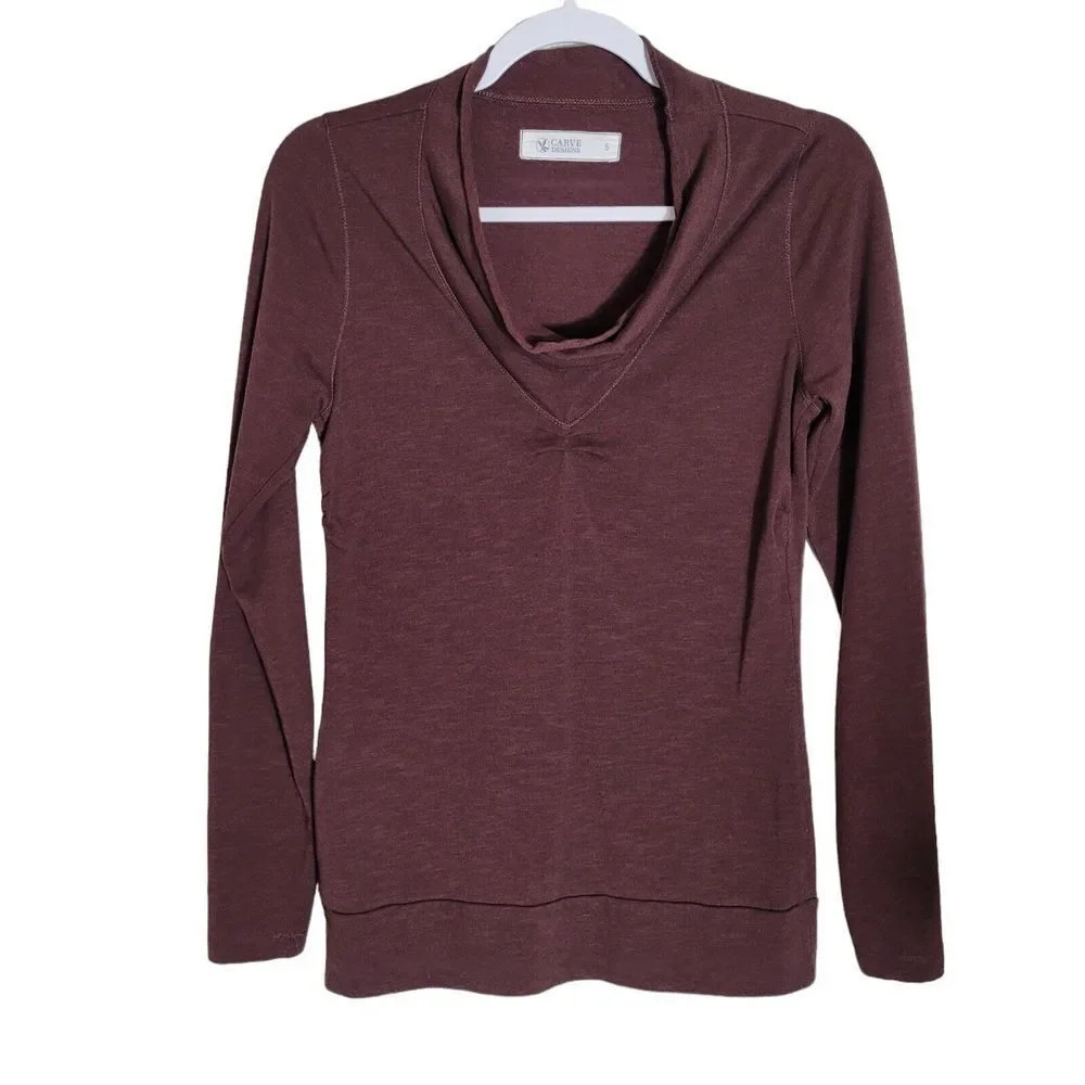 Carve Designs Women's size Small‎ Ruched Slouch Collar Sweatshirt Top Burgundy